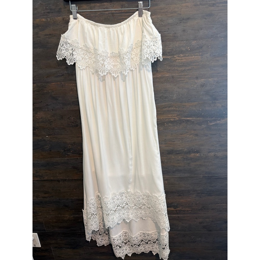 Solitaire Swim White Lace Off The Shoulder High Low Maxi Dress Womens Small